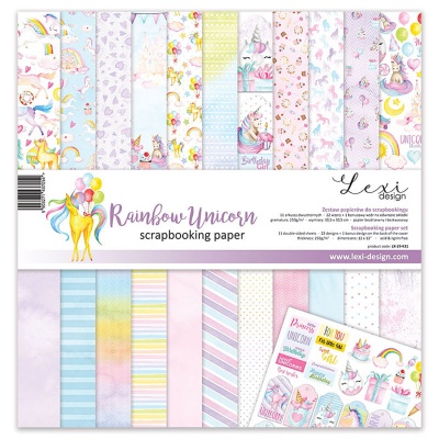 Papier na scrapbooking, sada Rainbow Unicorn, 12 ks