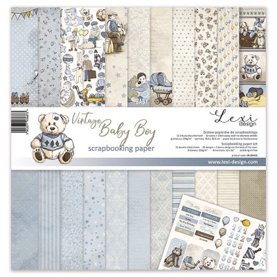 Papier na scrapbooking, sada Vintage Baby Boy, 12 ks