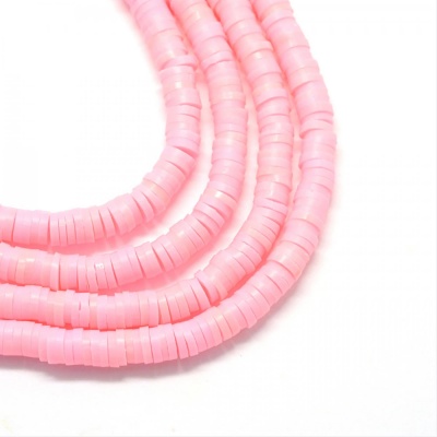 Polymérové korálky, placky, 4 mm, šnúra, pink