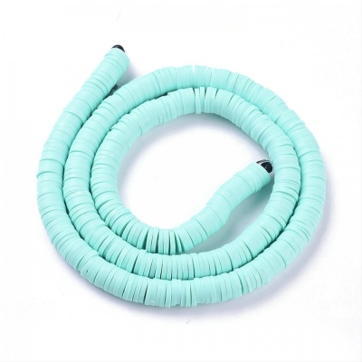 Polymérové korálky, placky, 6 mm, šnúra, akvamarín