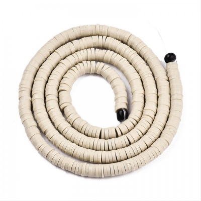 Polymérové korálky, placky, 6 mm, šnúra, béžové