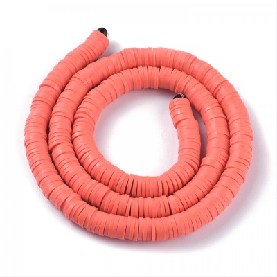 Polymérové korálky, placky, 6 mm, šnúra, koralové