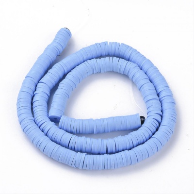 Polymérové korálky, placky, 6 mm, šnúra, nebová