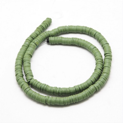 Polymérové korálky, placky, 6 mm, šnúra, olivová