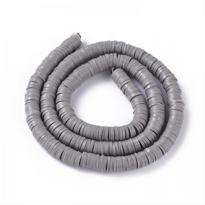 Polymérové korálky, placky, 6 mm, šnúra, šedá
