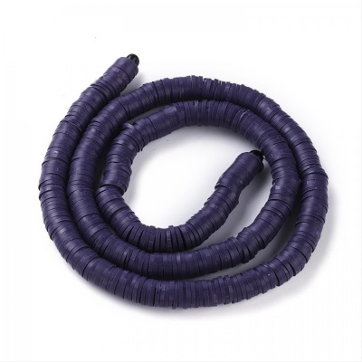 Polymérové korálky, placky, 6 mm, šnúra tmavomodrá