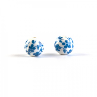 Porcelánová korálka, 10 mm, svetlomodré kvety