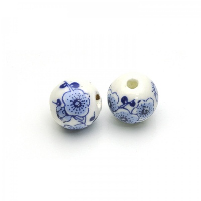 Porcelánová korálka, 12 mm, modré kvety