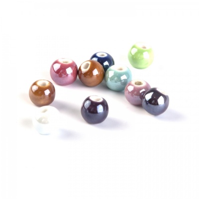 Porcelánová korálka perleťová, 10 mm, mix farieb
