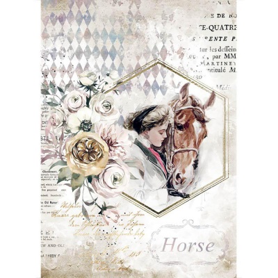 Ryžový papier, A4, Romantic Horses lady frame