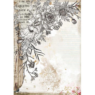 Ryžový papier, A4, Romantic Journal stylized flower