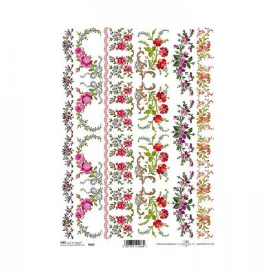 Ryžový papier na decoupage, A4, bordúra kvety 2