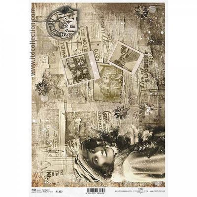 Ryžový papier na decoupage, A4, dievča retro
