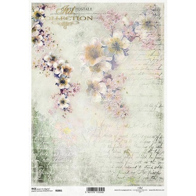 Ryžový papier na decoupage, A4, ružové kvety a písmo