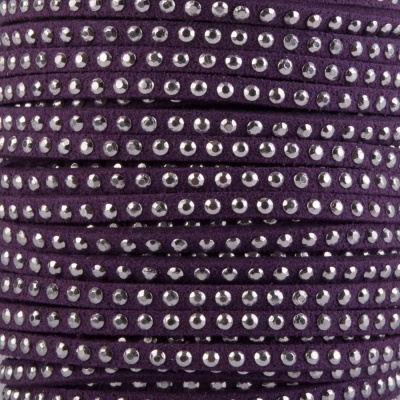 Semišová šnúrka, vybíjaná strieborná, fialová 1 m