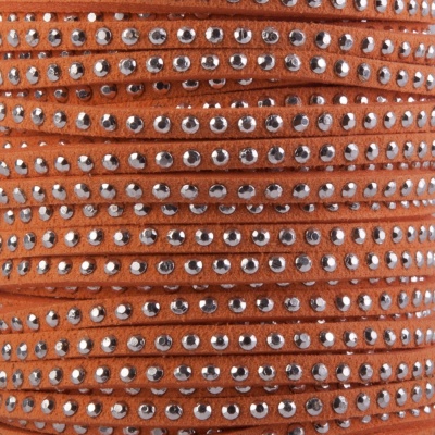 Semišová šnúrka, vybíjaná strieborná, oranžová 1 m