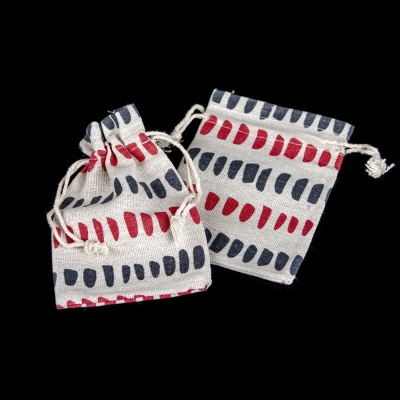 Textilné bavlnené vrecko, čiarky, 14 x 10 cm