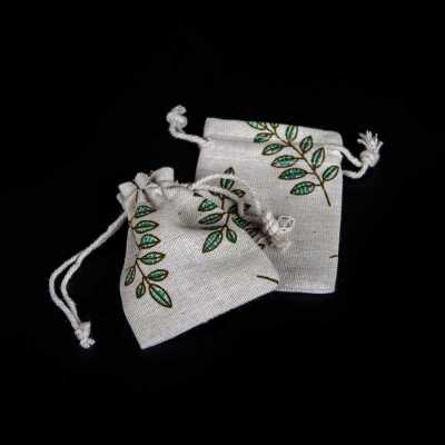 Textilné bavlnené vrecko, listy, 9 x 7 cm