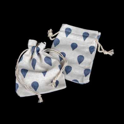 Textilné bavlnené vrecko, modré kvapky, 14 x 10 cm