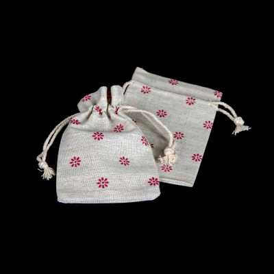 Textilné bavlnené vrecko, ružové kvety, 14 x 10 cm