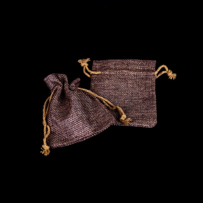 Textilné vrecko, imitácia juty, hnedá, 13,5x9,5 cm