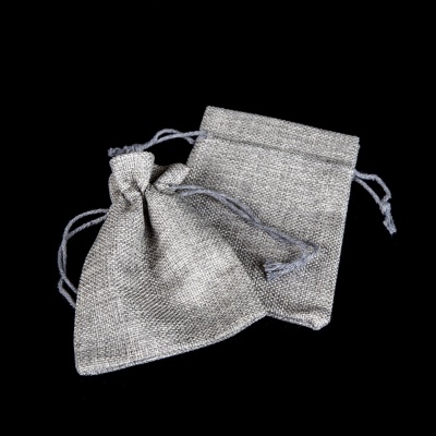 Textilné vrecko, imitácia juty, sivé, 13,5x9,5 cm