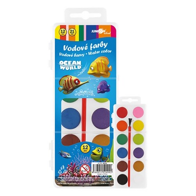 Vodové farby Ocean World, priemer 21 mm, sada 12 ks