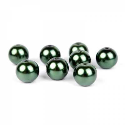 Voskované perly 10 mm tmavá zelená 10 ks