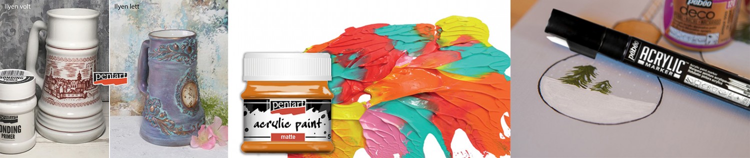 Obr&aacute;zky s akrylovou farbou Acrylic paint, akrylovou fixkou Acrylic marker od P&eacute;b&eacute;o a podkladovou b&aacute;zou Bonding primer.