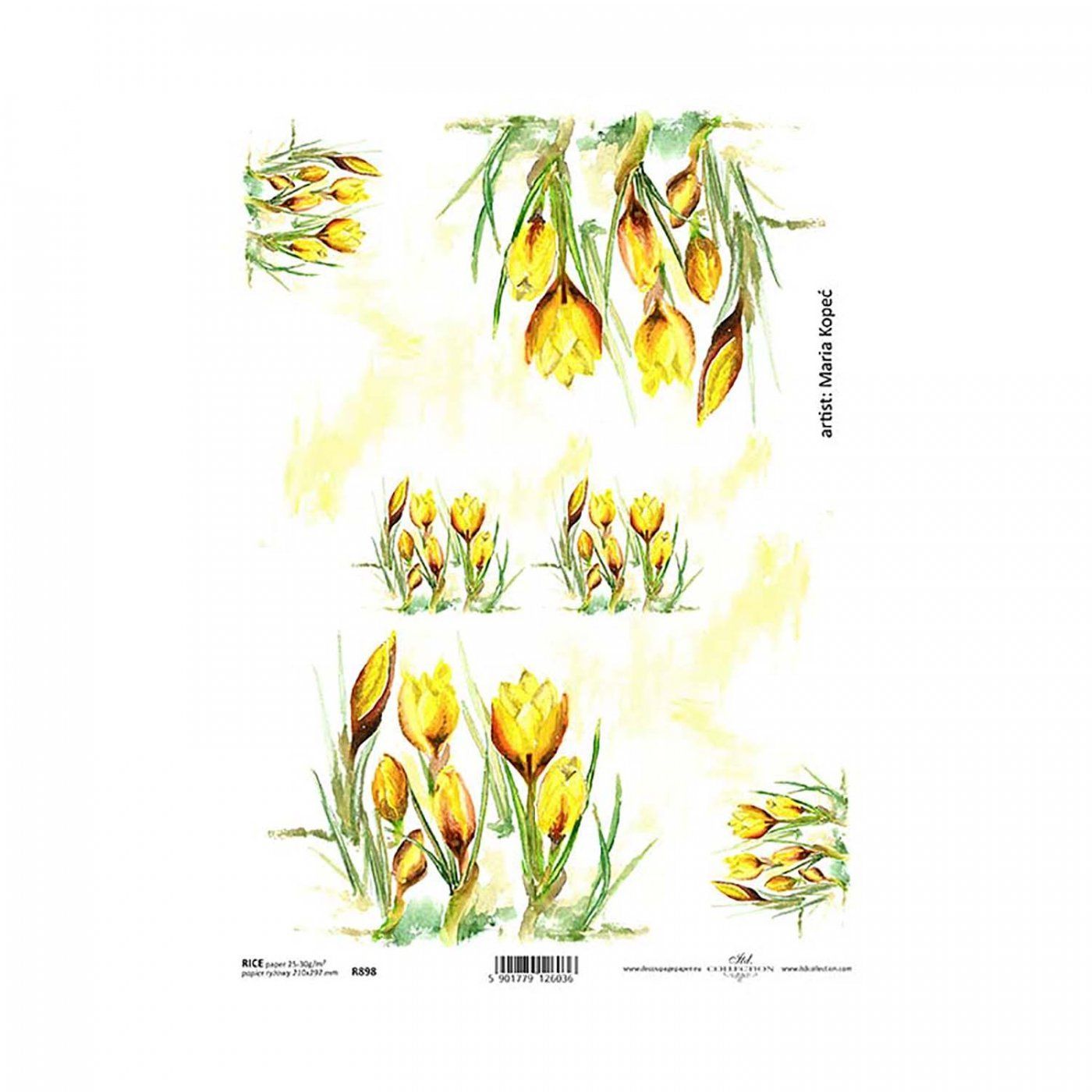 Ryžový papier na decoupage, A4, žltý tulipán