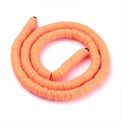 Polymérové korálky, placky, 6 mm, šnúra, oranžové