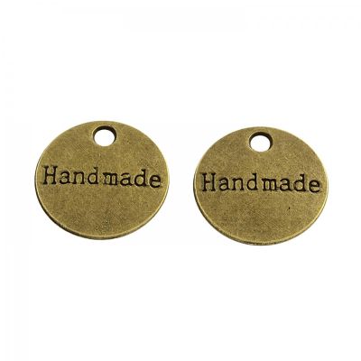 Kovová placka, prívesok Handmade, starobronz 10 ks