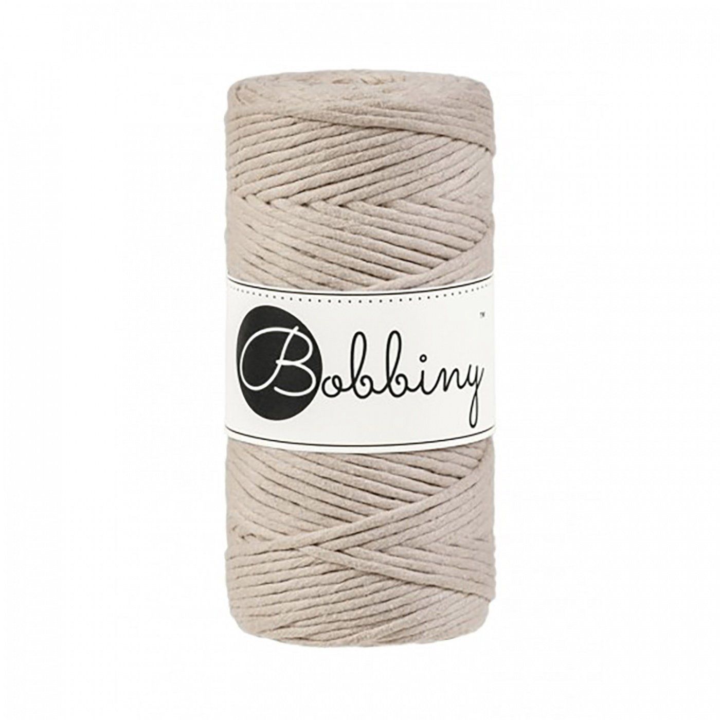 Bobbiny, Macramé točená šnúra, 3 mm, 100 m, Beige
