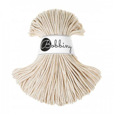 Bobbiny, Macramé pletená šnúra, 3 mm, 100 m, Golden Natural