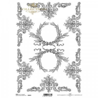 Ryžový papier na decoupage, A4, ornamenty s kvetmi