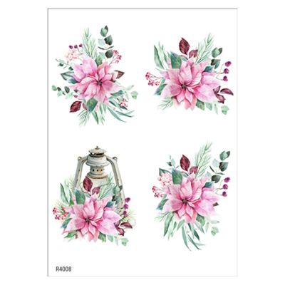 Ryžový papier, A4, Pink Christmas - vianočná hviezda a lampáše, veľké