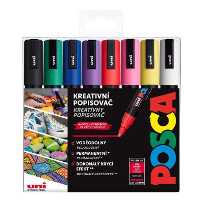 Uni POSCA, PC-5M, 2,5 mm, sada 8 ks fixiek, BASIC