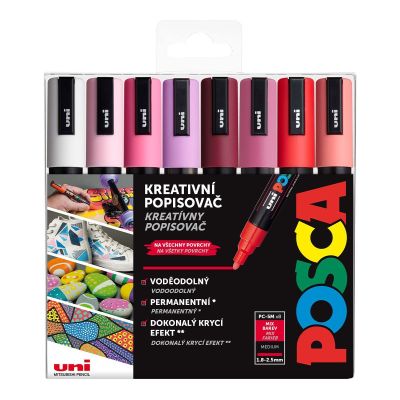 Uni POSCA, PC-5M, 2,5 mm, sada 8 ks fixiek, LOVE
