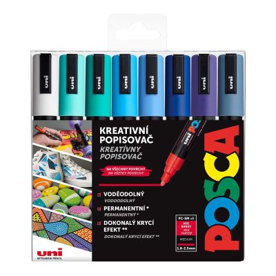 Uni POSCA, PC-5M, 2,5 mm, sada 8 ks fixiek, OCEAN