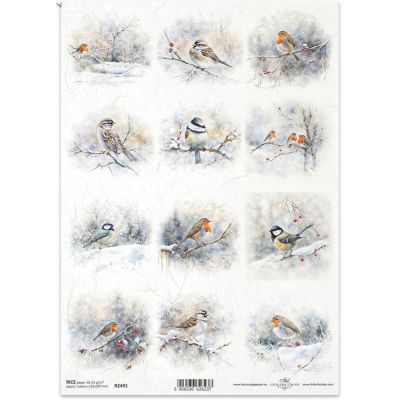 Ryžový papier na decoupage, A4, vtáčiky v zime 2