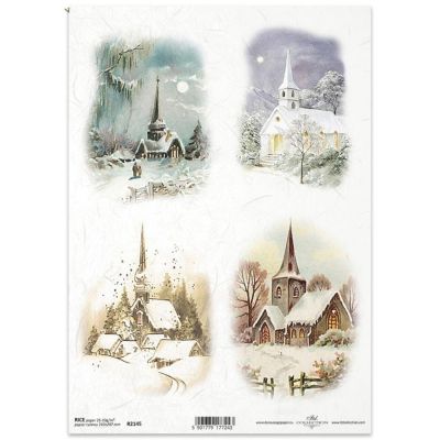 Ryžový papier na decoupage, A4, zimné kostoly 2