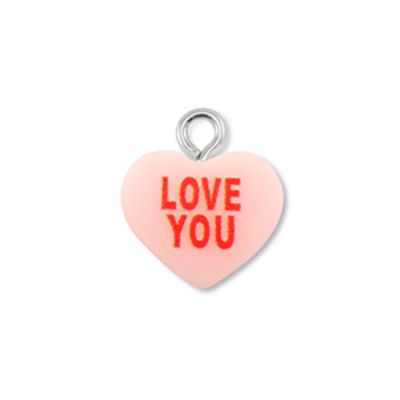 Živicový prívesok, srdiečko "LOVE YOU" bledoružová