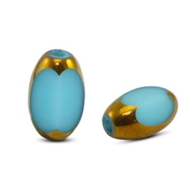 Oválna sklenená korálka 6 x 2,5 mm, 10 ks, modro-zlatá